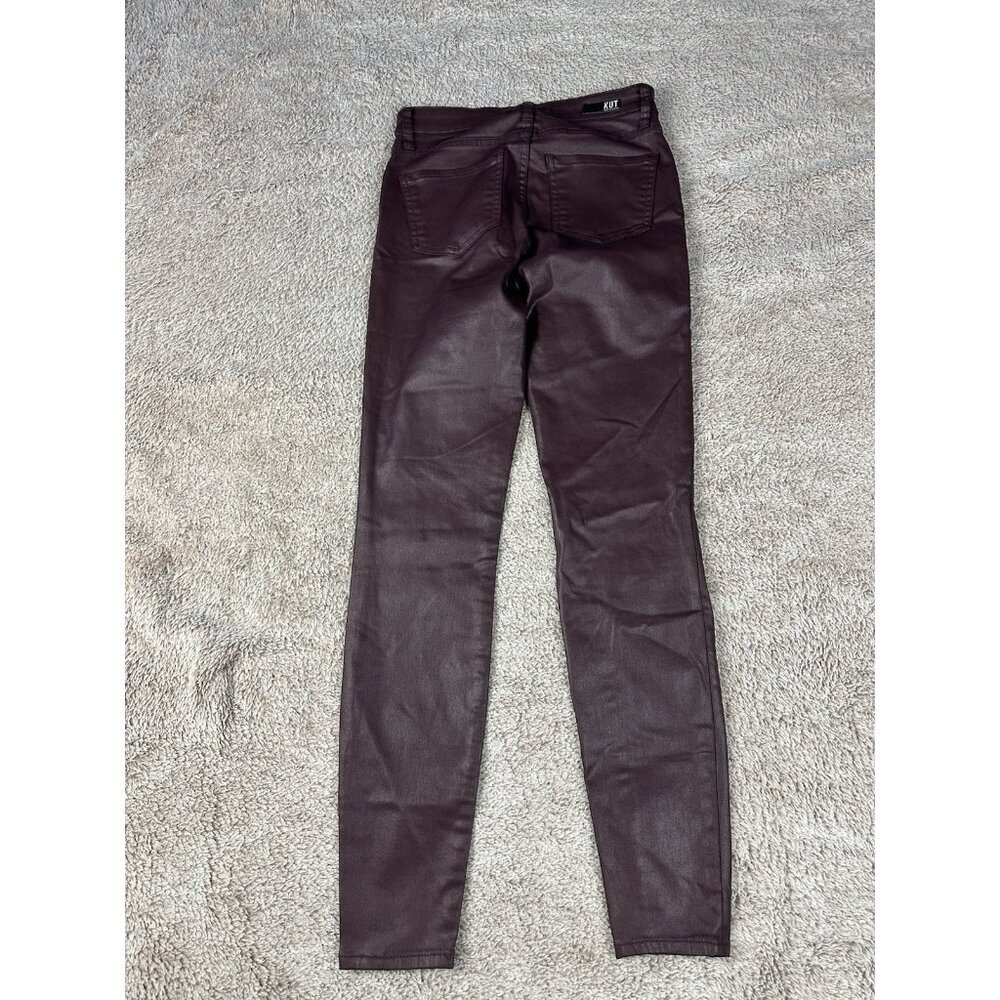 Kut from the Kloth Mia High Rise Skinny Wet Look Bordeaux Jeans Size 0 - Picture 13 of 16